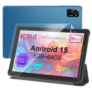 10 inch Android 15 Tablet: Octa-Core, 8GB RAM 64GB, 7000mAh, with Stand Case, IPS HD Display, Wi-Fi 6, OTG, Metal Body – Fast & Portable Tablet for Work & Entertainment, 2-Year...