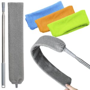 100 inches Retractable Gap Dust Cleaner Cleaning Tools with 4 Microfiber Dusting Cloths Long Handle, Washable and Retractable Duster Brush for Cleaning Under Appliances...