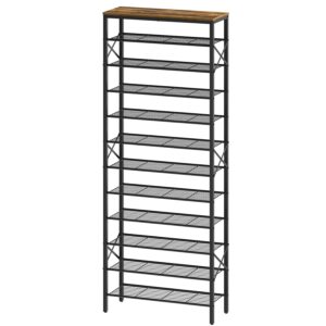12 Tier Shoe Rack, Large Capacity Shoe Storage Organizer Holds 48 Pairs, Sturdy and Stable, for Entryway, Hallway, Closet, Dorm Room, Rustic Brown SS12BR