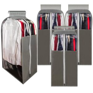 15" Gusseted Suit Bags for Closet Storage, 40" Clear Garment Bags for Hanging Clothes, Completely Sealed Suits Covers and Dust-proof Protector with Full Heavy-duty Side Zipper...