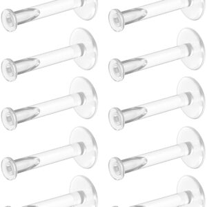 16g Clear Earrings for Sports, Work, Surgery - Bioflex Labret Clear Piercing Retainers 10pc Set - Plastic Clear Piercings Stud Earrings for Cartilage Helix Tragus Lip Medusa...