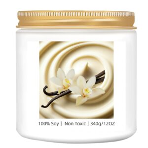 2-Wicks Cream Vanilla Candles for Home Scented Strong-Non Toxic Organic All Natural Soy Candles for Odor Eliminating for Kitchen Bath-Vanilla Bean Scent-Clean Long Burning for...