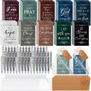 200 Pcs Christian Gift Sets Church Bible Verse Gift Bulk Include 50 Scripture Notebooks 50 Scripture Pens 50 Thanks Tags 50 Organza Bags for Women Christian Party Gifts(Fresh...