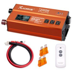 2000W Pure Sine Wave Inverter, Car Power Inverter, 12V DC to 110V, with Type-C, Dual 5.2V/2.4A USB, 3AC Outlets for Home,Camping, RV, Truck, Vehicles