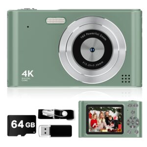 2025 Digital Camera - 1080P Vlog Camera, 44MP Compact, 16X Zoom, Anti-Shake, Green Gift for Kids