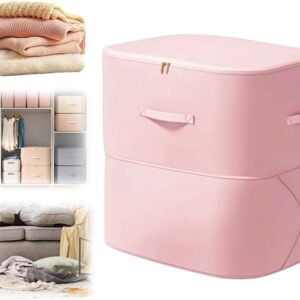 2025 New 3-Layer Ultra Space Saving Self Compression Organizer, Multifunctional Comforter Storage Bag for Comforters, Clothes, Blankets, Home Organization Must Haves (Pink,...
