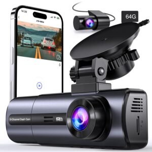 3 Channel 4K Dash Cam with 5GHz WiFi & APP Control, 4K/2.5K+1080P+1080P Front Inside and Rear, Triple Dash Camera with 64GB Card, G-Sensor, 24 Hours Parking Mode, Loop...