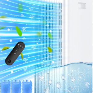 3-IN-1 Windowless Air Conditioner w/Double Tanks, Smart Timer, 3 Ice Packs, 60W Evaporative Air Cooler, 70° Oscillation, 3-Speed 25-INCH Swamp Cooler Air Conditioner Portable...