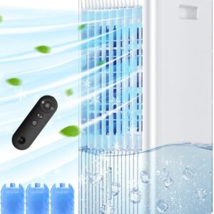 3-IN-1 Windowless Air Conditioner w/Double Tanks, Smart Timer, 3 Ice Packs, 60W Evaporative Air Cooler, 70° Oscillation, 3-Speed 25-INCH Swamp Cooler Air Conditioner Portable...