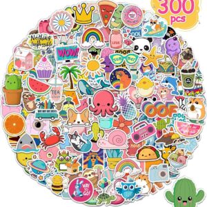 300 Pcs Stickers for Kids, Cute Water Bottle Vinyl Waterproof Laptop Stickers for Students Gifts School Supplies Classroom Teacher Prizes Sticker Pack for Kids Girls Teens