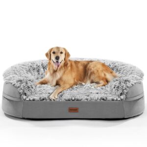 3.7 inch Thickened Orthopedic Dog Beds for Extra Large Dogs, Supportive Dog Sofa Bed with 28D Egg-Crate Foam, Removable Washable Cover, Waterproof Lining, Half-Round Design for...