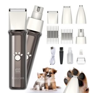 4 in 1 Dog Grooming Kit with LED Display, Dog Grooming Clippers with 4 Guide Combs, Rechargeable Low Noise Cat Hair Trimmer, Pet Paw Trimmer for Cat Dogs Paws Face Ears