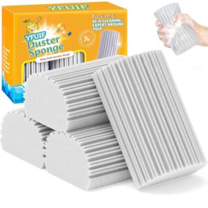 4 Pack Damp Clean Duster Sponge, Magic Sponge Eraser for Household Cleaning, Reusable Dusters Cleaning Supplies for Housekeeping, Dish, Blinds, Glass, Baseboards,Window Track...