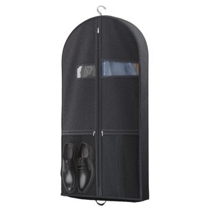 43" Travel Garment Bag with Accessories Zipper Pocket, Heavy Duty Suit Bag for Suits, Tuxedos, Dresses, Coats, Black, 1 pack