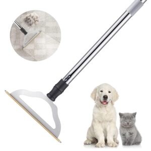 47โ Adjustable Long Handle Carpet Rake Pet Hair Remover, Reusable Large Metal Lint Remover Brush for Embedded Fur Removal from Low Pile Rugs Stairs, Carpet Brush Scraper Dog Cat...