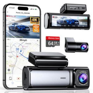 4K Dash Cam Front and Rear, Built-in 5G WiFi GPS, 64GB Card Included, 3.59'' IPS Screen Dash Camera for Cars, Dual Dashcam with G-Sensor, Loop Recording, WDR, Night Vision, 24H...