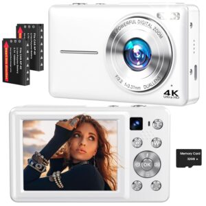 4K Digital Camera, 64MP Autofocus Vlogging Camera with Dual Lens, 16X Digital Zoom YouTube Compact Travel Point Shoot Camera for Teens Beginner, Anti-Shake,2 Batteries, 32GB...