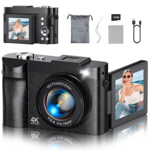 4K Digital Camera for Photography, 50MP Vlogging Camera for YouTube, Compact Cameras with 2.8" 180ยฐ Flip Screen, 16X Digital Zoom, Point and Shoot Camera with 32GB SD for...