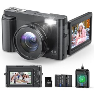 4K Digital Camera for Photography and Video, Autofocus Anti-Shake 48MP Vlogging Camera for YouTube, 3'' 180ยฐFlip Screen Camera with Flash 16X Zoom, Digital Camera with 32GB Card...