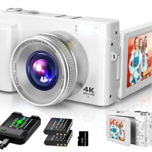 4K Digital Camera for Photography Autofocus, 2024 Latest 48MP Vlogging Camera for YouTube with SD Card, 2 Batteries, 3" 180°Flip Screen Compact Travel Camera for Teens with 16X...