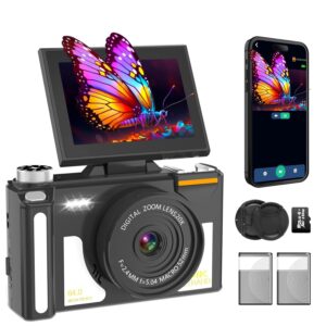 4K Digital Camera for Photography, Autofocus, WiF 64MP Vlogging Camera for YouTube, 3" 180ยฐ Flip Screen, 20X Digital Zoom Point Compact Camera, with Flash Hot Shoe, 64GB TF Card...