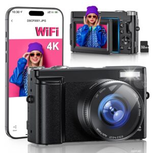 4K Digital Camera for Photography, WiFi 64MP 180ยฐ Flip Screen 3" Autofocus Vlogging Camera for YouTube, 16X Zoom Compact Point and Shoot Cameras for Beginner with 32GB Card, 2...