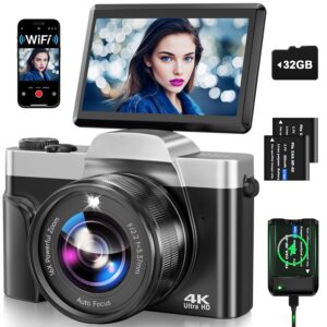 4K Digital Camera for Photography with WiFi, 2025 Latest Auto-Focus Vlogging Camera for YouTube Video 3'' 180ยฐ Flip Screen Travel Cameras 16X Zoom Anti-Shake 4K Cameras with SD...