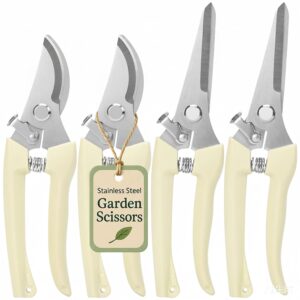 4PACK Pruning Shears, Stainless Steel Garden Shears, Sharp Handhled Gardening Scissors, Bypass & Straight Blade Garden Clippers for Plants, Flowers, Fruits Trees, Gardening...