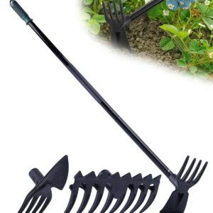 5-in-1 Garden Hoe - Adjustable 37" to 50" Handle, 5 Tool Heads, Heavy-Duty Weeding, Cultivating, and Raking Tool for Gardening, Camping, and Outdoor Use