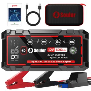 5000A Car Battery Jump Starter, 8 in 1 Jumper Box for Car Battery Portable for Up to 8.0L Gas & 6.0L Diesel with 3 Modes Flashlight, Compass, Power Bank and 14 in 1 Jumper...