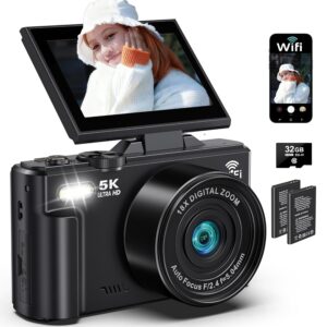5K Digital Camera for Photography - 75MP WiFi Vlogging Camera for YouTube - UHD 18X Zoom Digital Cameras with Flip Screen 3" 180ยฐ - Travel Photography Flash Camara for Beginners...