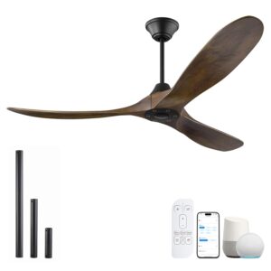 60 inch DC Ceiling Fan No Light Outdoor Ceiling Fan for Patios Damp Rated, ETL Listed 3 Blade Large Airflow Indoor Commercial Smart Ceiling Fans for Exterior Porch Gazebo with...