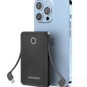 6000mah Ultra Slim Built in Cables Power Bank, Card Size Built in USB C Cords Battery Pack Portable Charger for Phones, 3 Output External Battery Pack Compatible with iPhone,...