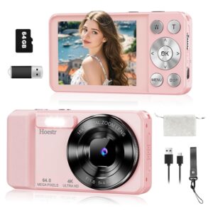 64MP 4K Digital Camera, Hoestr 18X Zoom Autofocus Point and Shoot Compact Camera with 64GB TF Card, Flash, 2.8" LCD Screen for Teens Adult Beginner Travel Photography Vlogging...