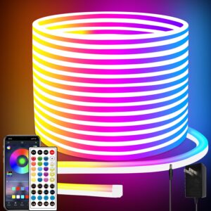 66FT Led Neon Rope Lights Control with App/Remote,Flexible Led Rope Lights,Multiple Modes,IP65 Outdoor RGB Neon Lights Waterproof,Music Sync Gaming Led Neon Strip Lights for...