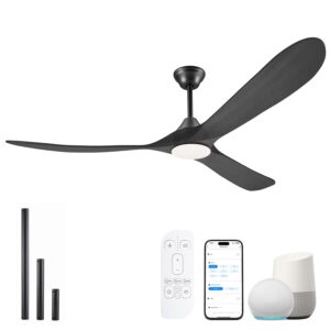 70 Inch Smart Ceiling Fan with Light, 3 Wood Blade Large Black Ceiling Fan with Light, Quiet Reversible DC Motor Ceiling Fan with Remote/Tuya App, Compatible with Alexa Google...