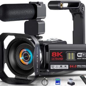 8K 64MP Video Camera Camcorder IR Night Vision Vlogging Camera 18X Zoom WiFi Digital Camera for YouTube 3.0'' Touch Screen Camcorder with 64GB SD Card, 2 Batteries, Remote...