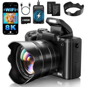8K Digital Cameras for Photography - Autofocus 88MP WiFi Profession Camera with Dual-Lens - 16X Digital Zoom Photography Camera for YouTube with Lens Hood, Touch Screen, 2...