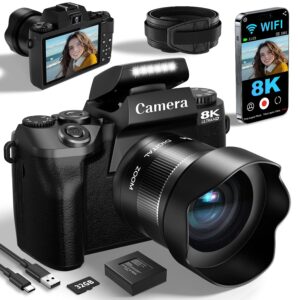 8K Digital Cameras for Photography, WiFi 64MP Vlogging Camera for YouTube, 4" Touch Screen Professional Camera with Dual Lens, Auto Focu, 16X Digital Zoom, 3000mAh Batteries,...