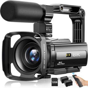 8K Video Camera Camcorder 88MP UHD WiFi Vlogging Cameras for YouTube 18X Digital Zoom IR Night Vision 3.0''Touch Screen Camera with 32GB Card, Microphone, Stabilizer, Lens Hood,...