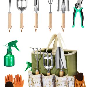 9-Piece Premium Gardening Tool Set for Women - Heavy Duty Stainless Steel Rust-Proof Tools with Fashion Storage Tote | Perfect Gardening Gifts for Mom, Mother's Day, Birthday &...