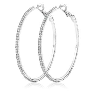 925 Sterling Silver Earrings Large Rhinestone Hoop Earrings Big Cubic Zirconia Hoop Earrings Thin Rhinestones Round Hoop Earrings for Women 20/30/40/50/60/70mm Sparkly Hoops...