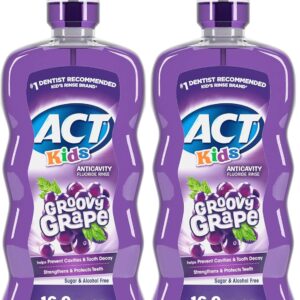 ACT Kids Anticavity Fluoride Rinse Groovy Grape 16.9 fl. oz. Accurate Dosing Cup, Alcohol Free (Pack of 2)