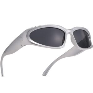 AIEYEZO Y2K Sunglasses Womens Mens Wrap Around Sports Sun Glasses Fashion Oval Thick Frame Ladies Shades