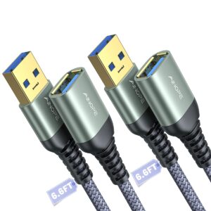 AINOPE 2 Pack USB Extensions Cable High Speed USB 3.0 Extension Cord Type A Male to Female Sturdy Braided Material Fast Data Transfer Compatible with USB Keyboard,Mouse,Flash...