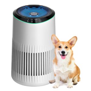 Air Purifiers for Bedroom Home, Air Purifier for Smoke Odors with Fragrance Sponge, Small Air Purifier with Sleep Mode for Bedroom Office, Blue Night Light, White, 1 Pack+3 Modes