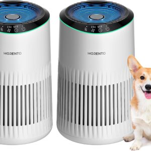 Air Purifiers for Bedroom Home with Sleep Mode for Smoke Pet Dander Odors, Small Air Purifier with Fragrance Sponge, Blue Ambient Light, 23dB Quiet, 2 Pack White