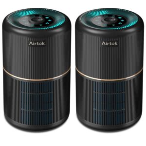 AIRTOK 2 Pack Air Purifier for Home Bedroom, Office Desktop Air Cleaners with 12pcs Fragrance Sponge, H13 HEPA Filter, 4 Stage Filtration up to 376 sqft Black Available for...