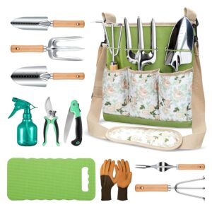 All-in-One Garden Tool Set, 11-Piece Heavy Duty Gardening Tools with Ergonomic Canvas Shoulder Crossbody Bag, Rust-Proof Premium Garden Tool Kit, Gardening Gift for Women Men,...