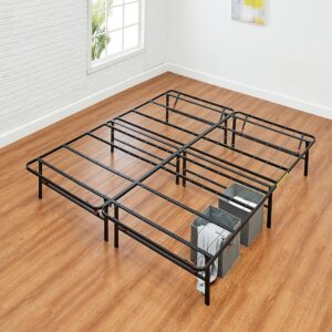 Amazon Basics Bed Frame with Storage, Foldable Metal Platform, Sturdy Steel, No Box Spring Needed, 14-inch High, Tool-Free Setup, Queen Size, Black